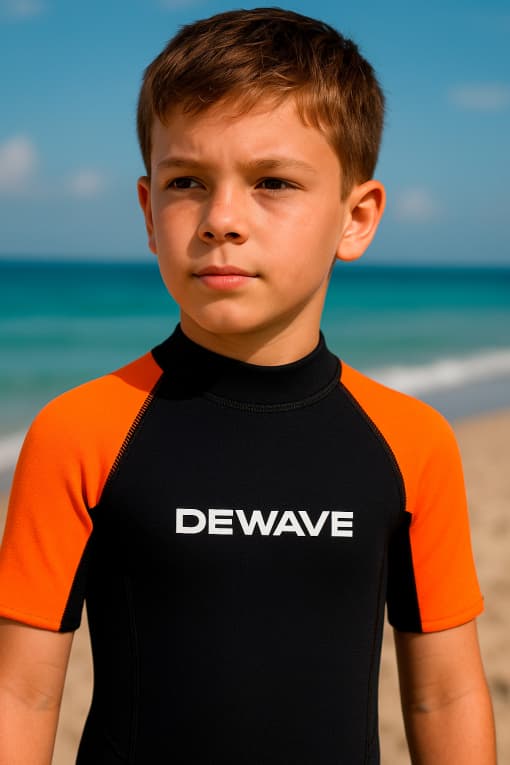 Гидрокостюм для серфинга короткий детский неопреновый 2 мм оранжевый Dewave 100