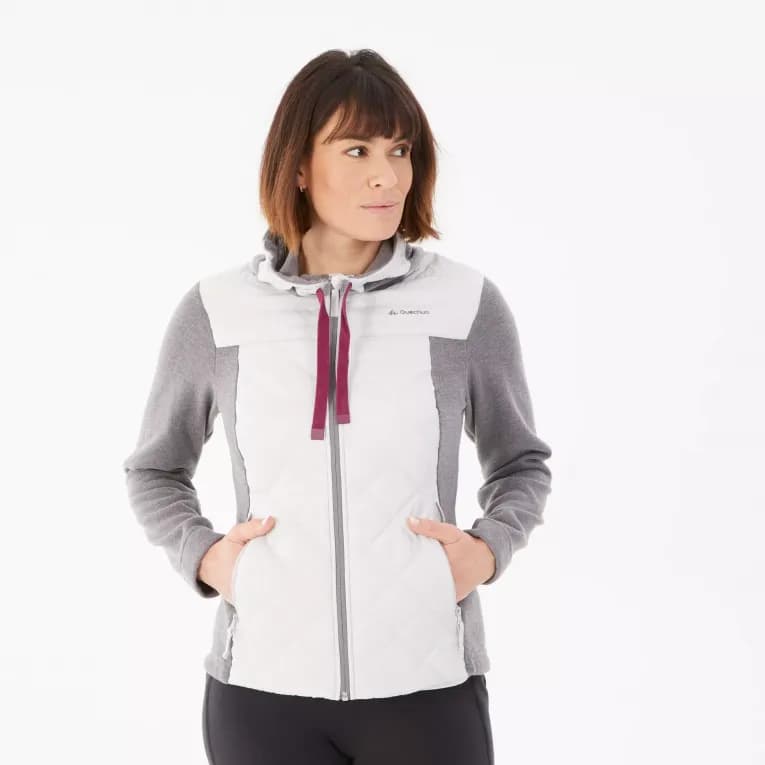 Толстовка с капюшоном походная женская серая Quechua NH100 Hybrid