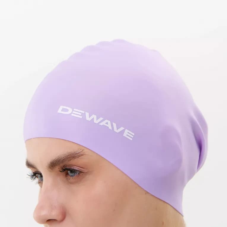 Шапочка для плавания силиконовая для длинных волос сиреневая Dewave 500