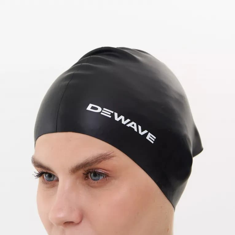 Шапочка для плавания силиконовая для длинных волос черная Dewave 500