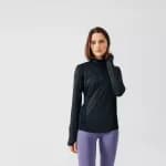 Футболка для бега с длинными рукавами женская черная Kalenji Dry Plus Zip