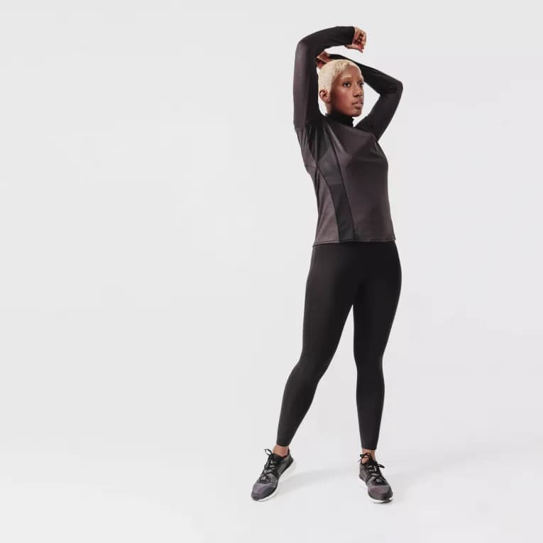 Футболка для бега с длинными рукавами женская черная Kalenji Dry Plus Zip