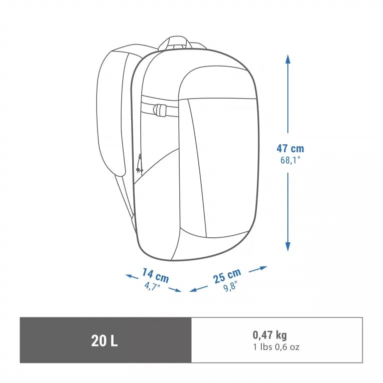 Рюкзак походный 20 л синий Quechua 100