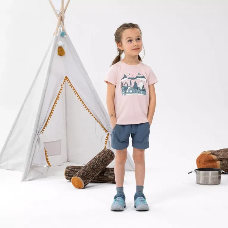 Футболка для походов детская розовая Quechua