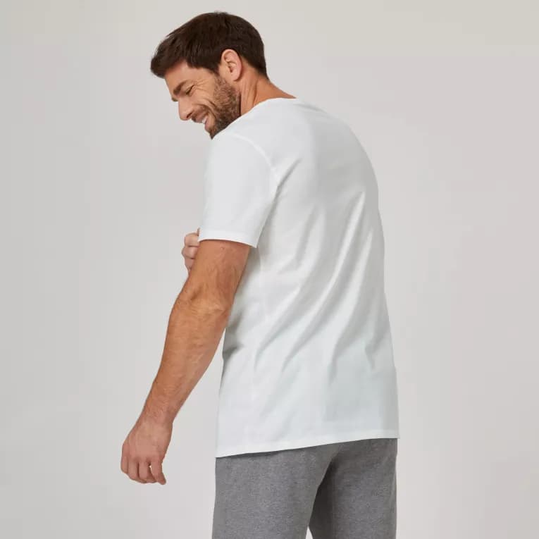 Футболка для фитнеса мужская из хлопка белая Nyamba Sportee 100