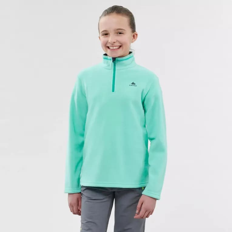 Флисовая кофта для походов детская бирюзовая Quechua 100