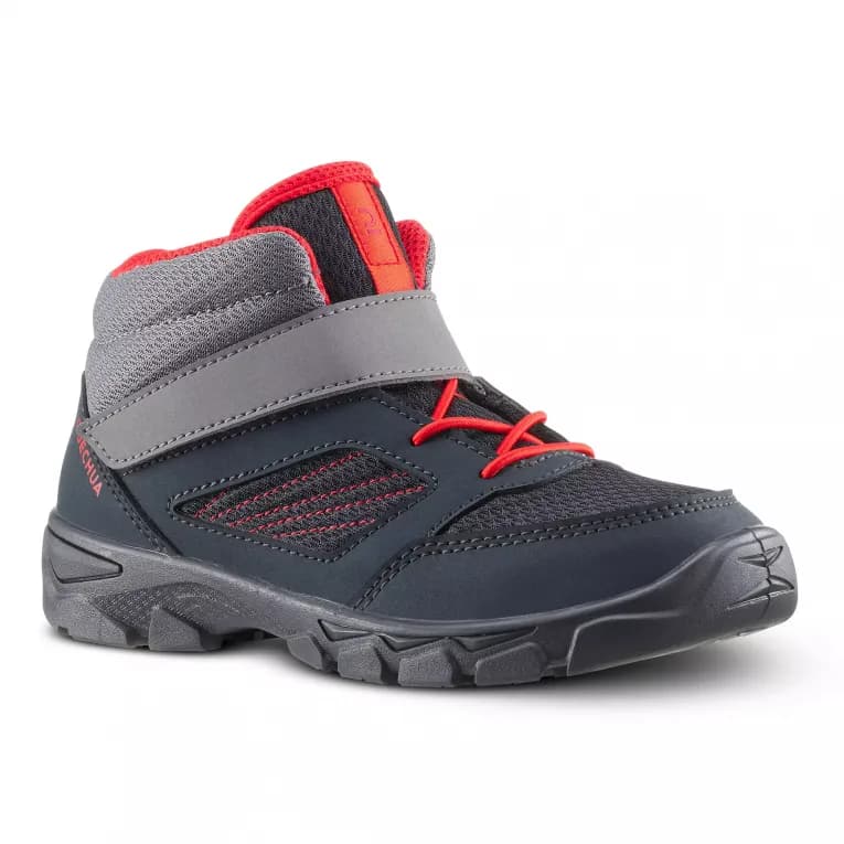 Кроссовки походные детские на липучках черно-красные MH100 MID Quechua