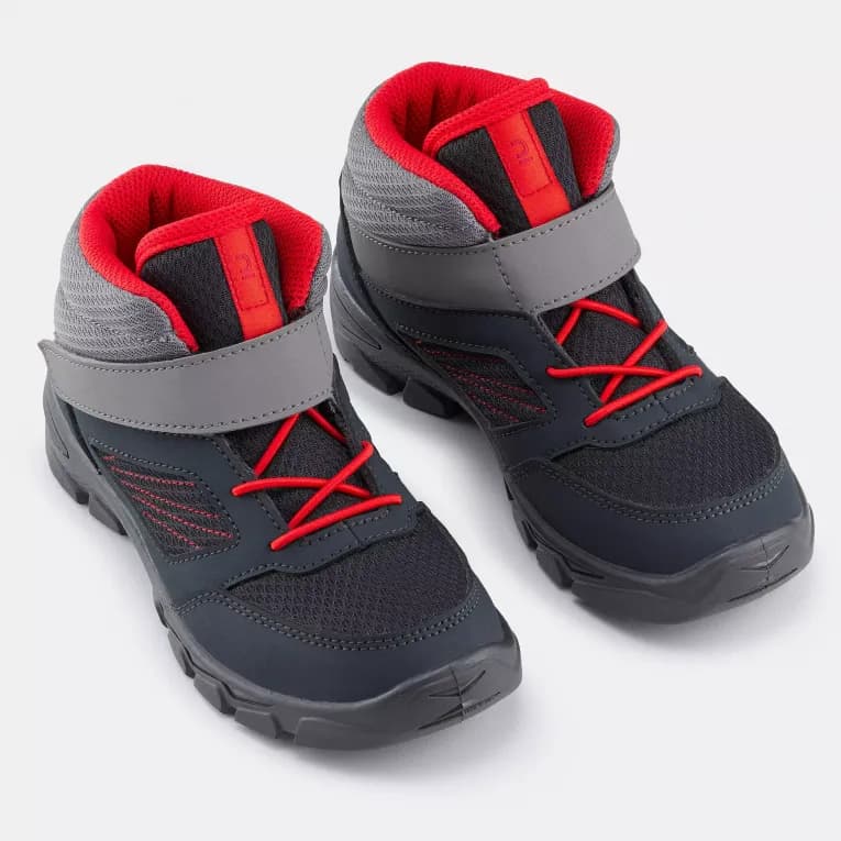 Кроссовки походные детские на липучках черно-красные MH100 MID Quechua