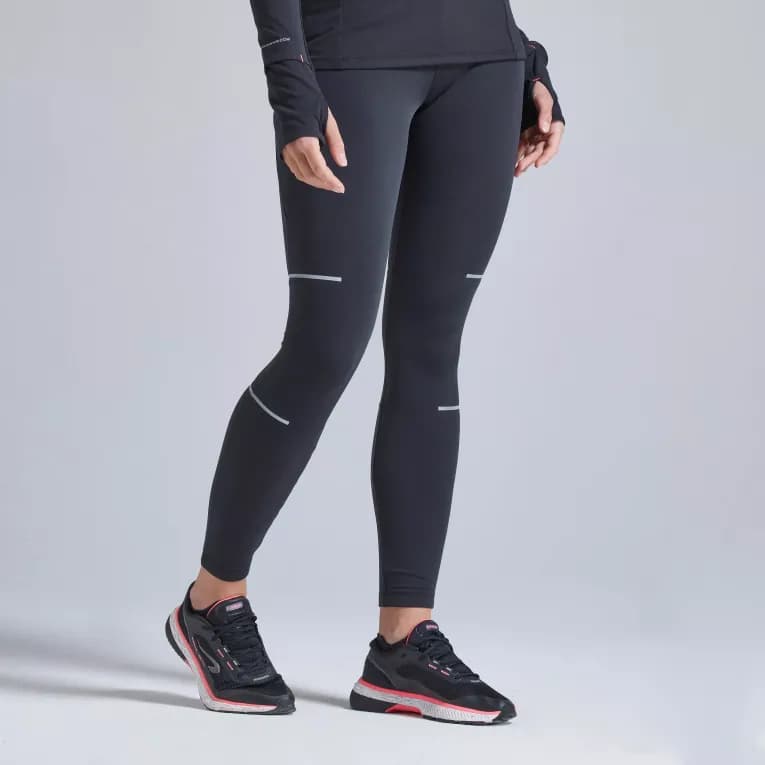 Тайтсы для бега длинные женские черные  Kiprun 500
