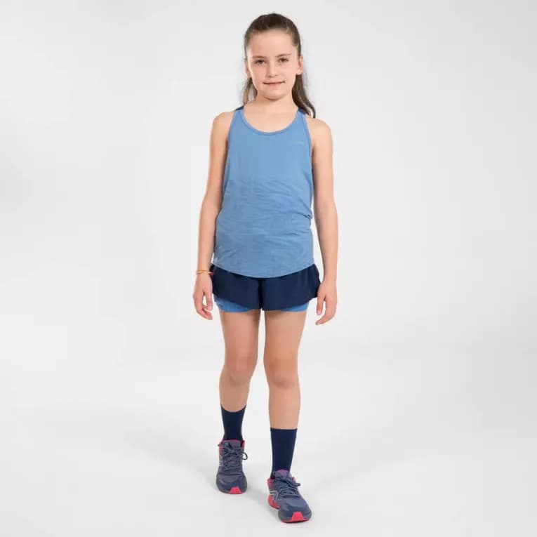 Шорты двойные 2в1 для девочек синие Kiprun DRY+