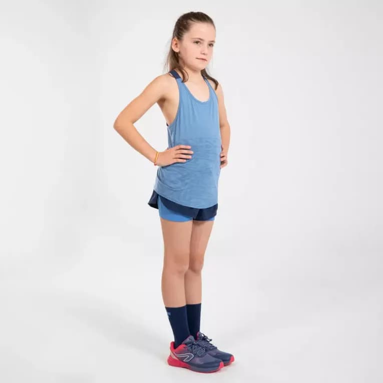 Шорты двойные 2в1 для девочек синие Kiprun DRY+
