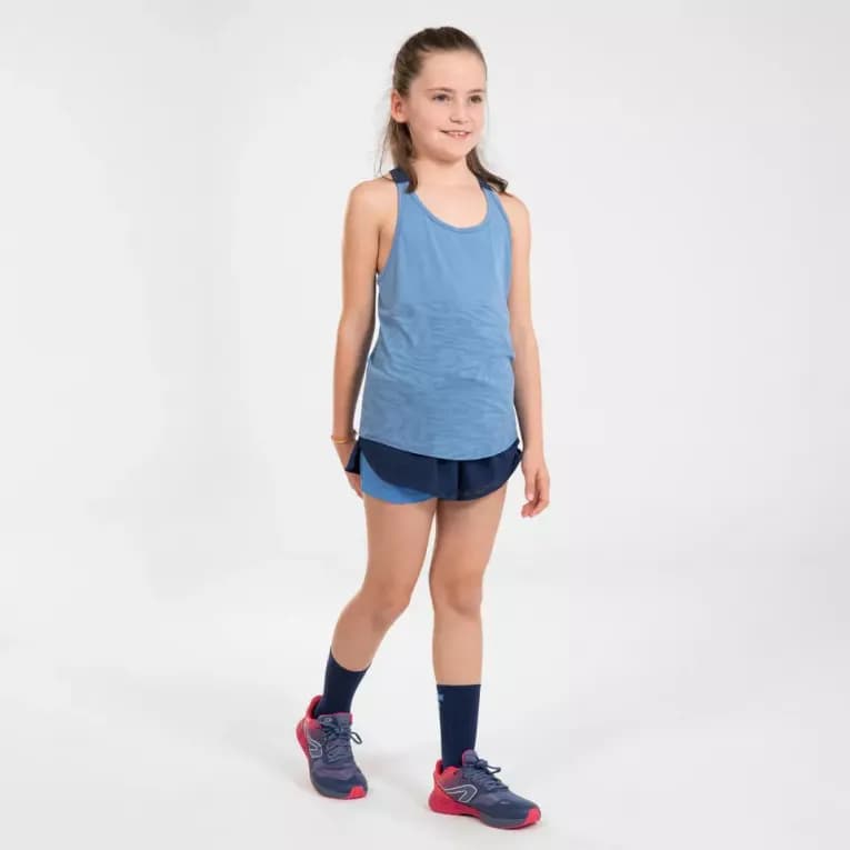 Шорты двойные 2в1 для девочек синие Kiprun DRY+