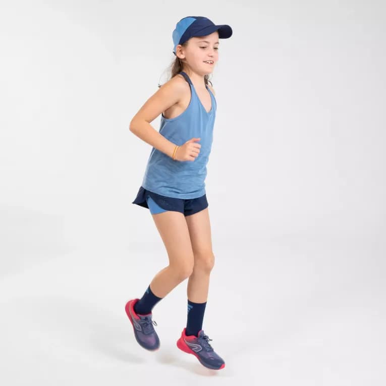 Шорты двойные 2в1 для девочек синие Kiprun DRY+