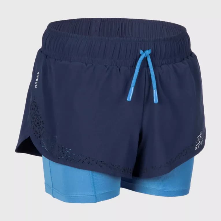 Шорты двойные 2в1 для девочек синие Kiprun DRY+