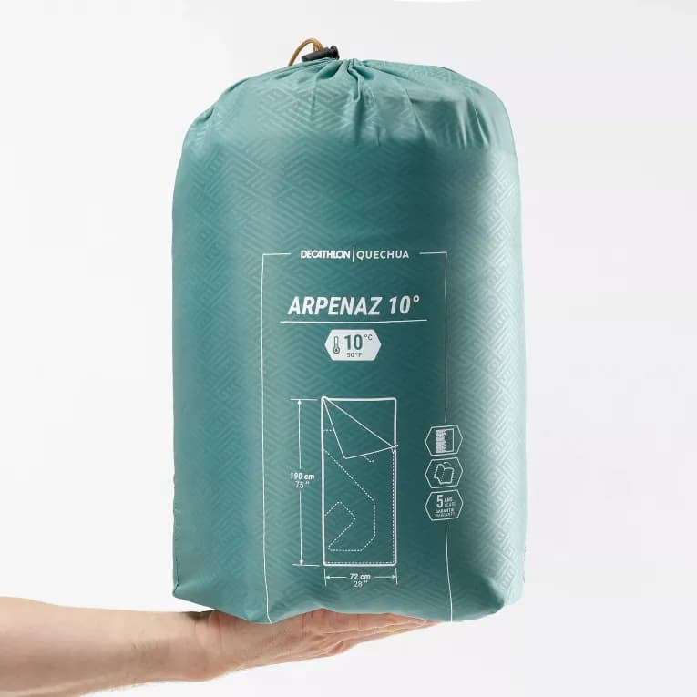 Спальный мешок кемпинговый 10°C бирюзовый Quechua Arpenaz