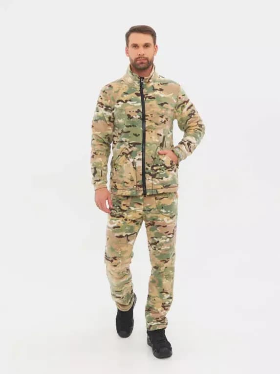 Костюм демисезонный для рыбалки флисовый мужской камуфляжный Huntsman Байкал