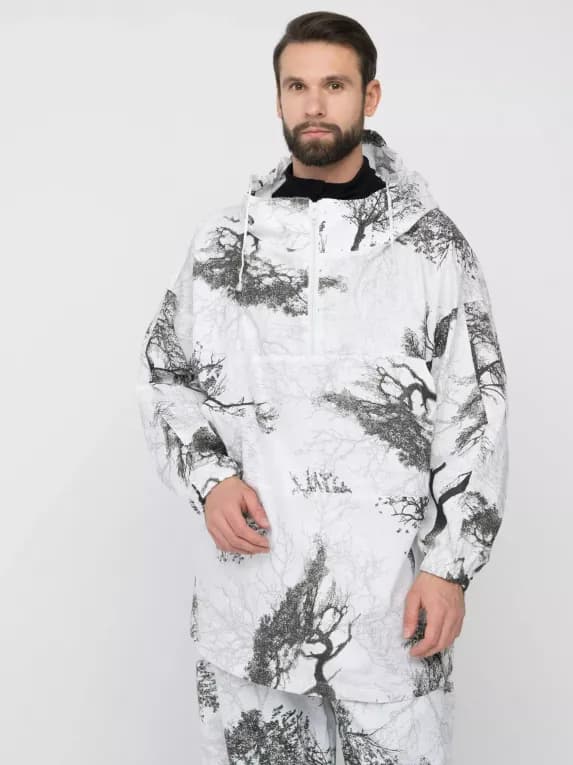 Костюм для охоты зимний Бязь маскировочный Метель Кусты Huntsman