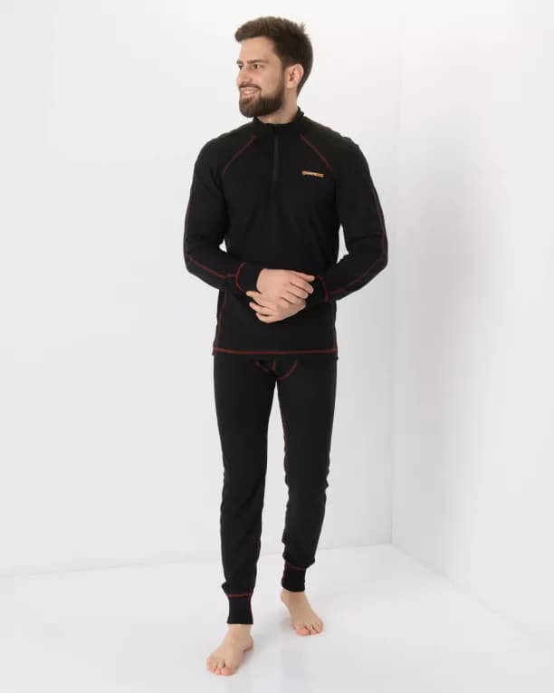Термобелье флисовое мужское черное Huntsman Thermoline ZIP