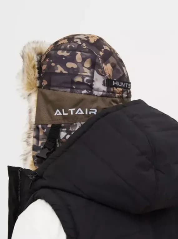 Шапка ушанка зимняя с маской ткань Alova камуфляжная Huntsman Альтаир