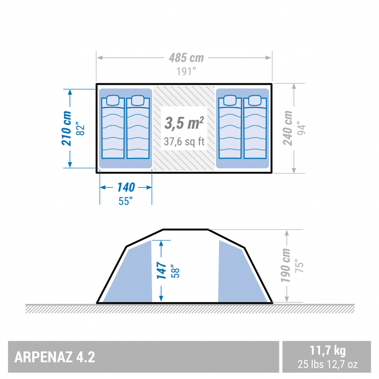Палатка четырёхместная чёрная Quechua Arpenaz 4.2 купить в интернет ...