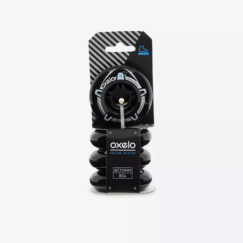Колеса для роликовых коньков 70мм 80A 4шт чёрные Oxelo 100