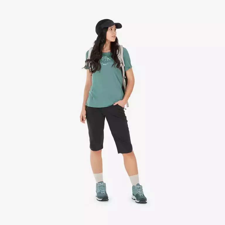 Футболка походная женская зелёная Quechua MH500