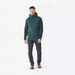 Толстовка на молнии с капюшоном походная мужская зеленая Quechua NH500 Hybrid