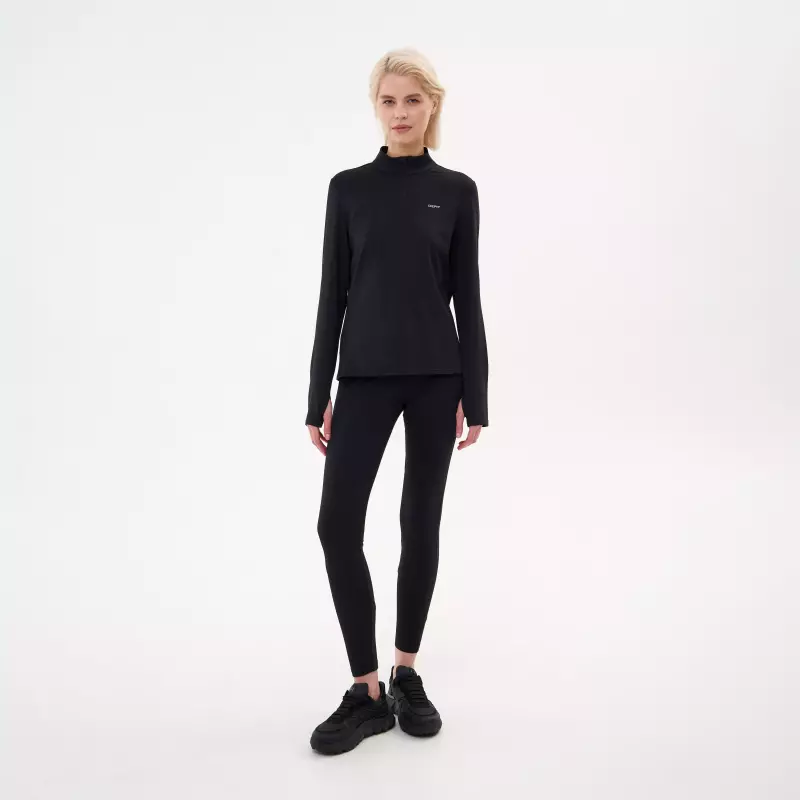 Лонгслив для бега с полумолнией женский черный Defit Run Warm 100