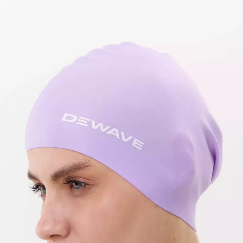 Шапочка для плавания силиконовая для длинных волос сиреневая Dewave 500